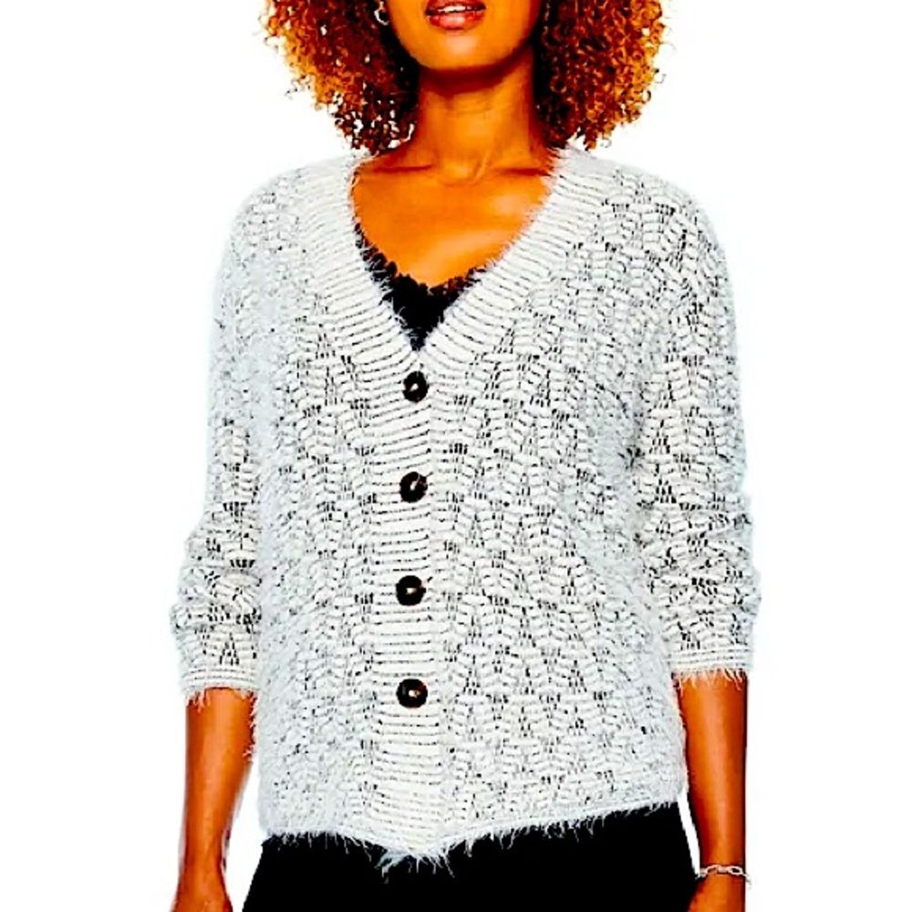 NIC+ZOE Fluffy Mix Cardigan in Neutral Mix Size Small